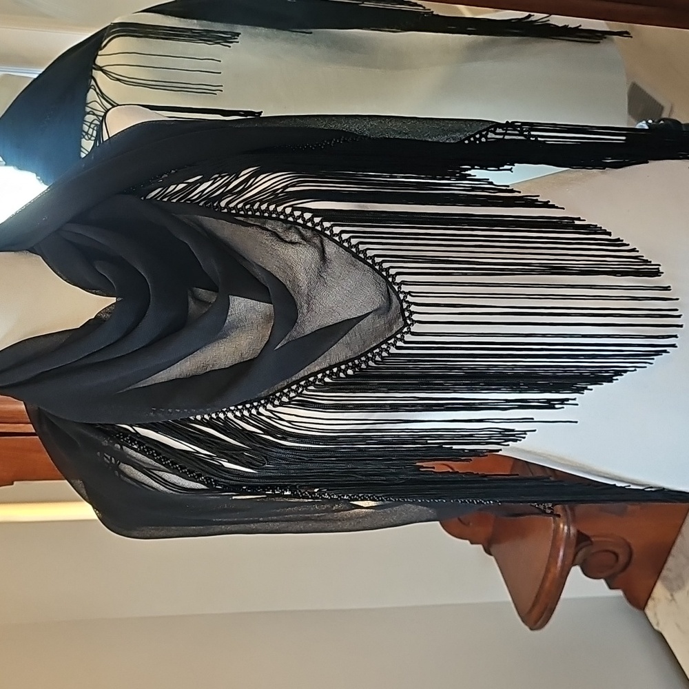 Danier Black and Gray Fringe Wrap